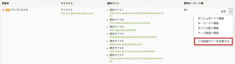 ホーム画面-登録サイトの削除